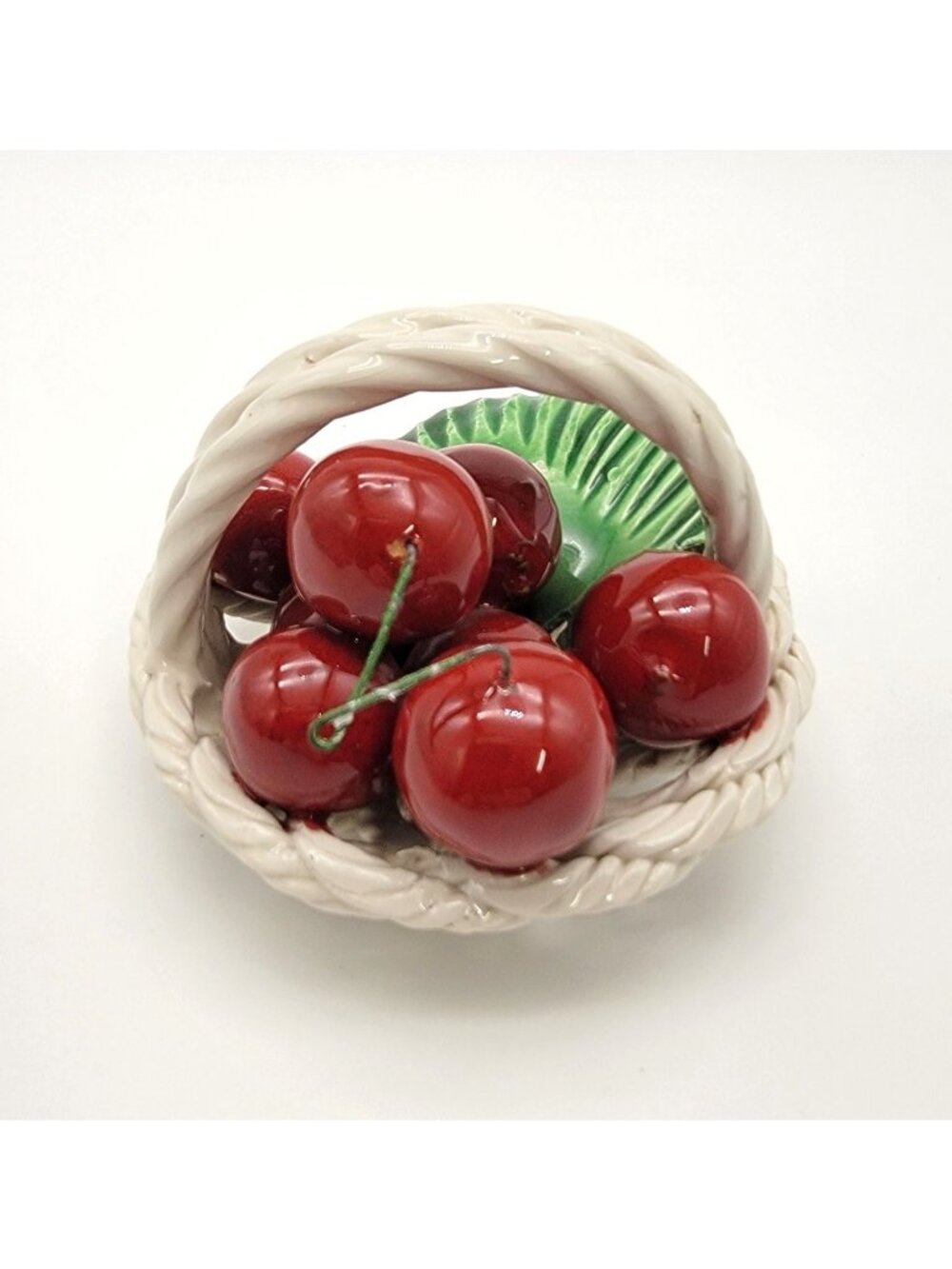 Vintage Italian Pottery Basket Of Cherries Sculpture